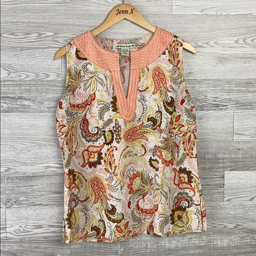 David Brooks Orange Sleeveless linen mix Blouse